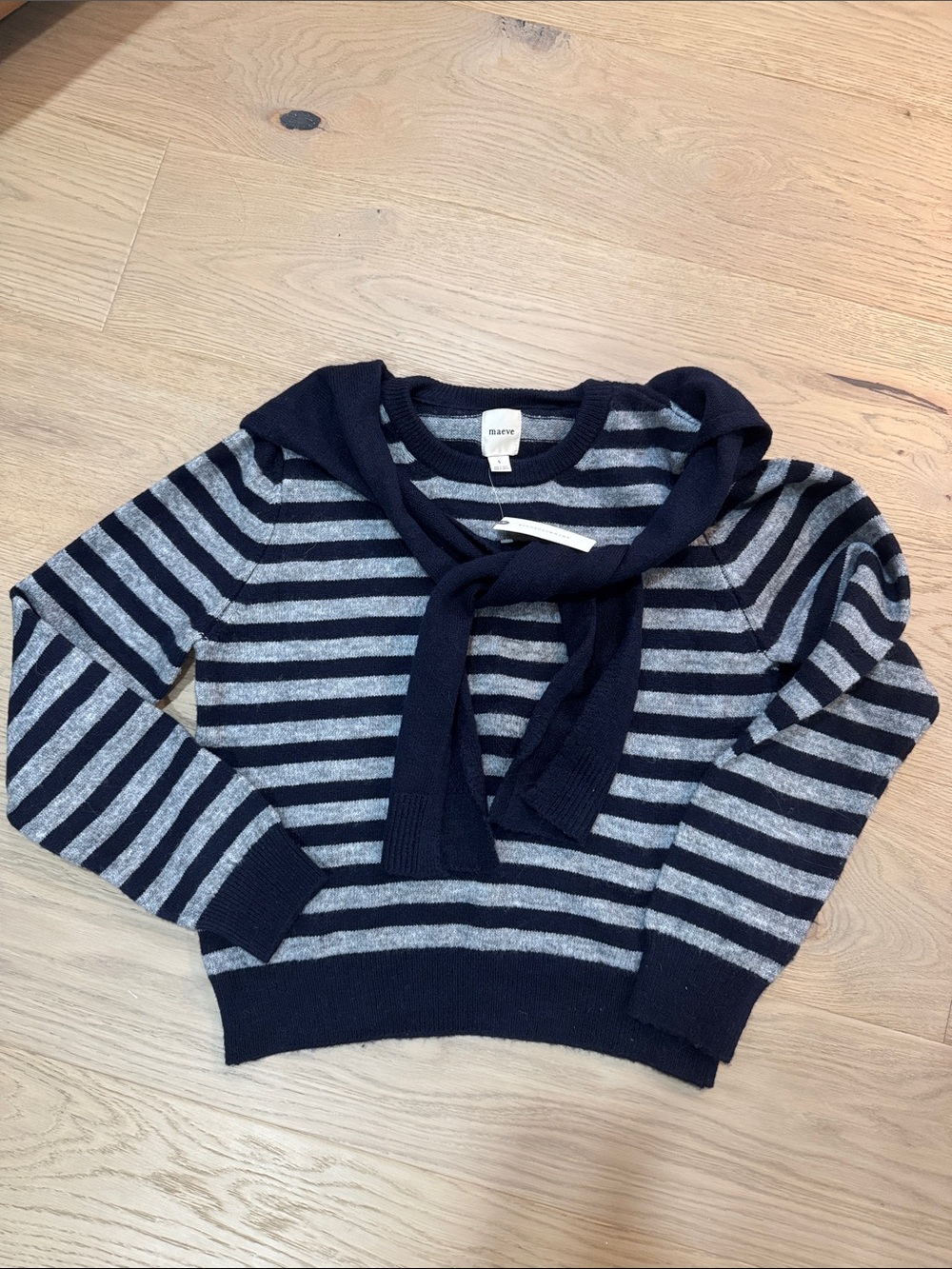 NWT Anthropologie/Maeve Navy and Gray Striped Women’s Sweater